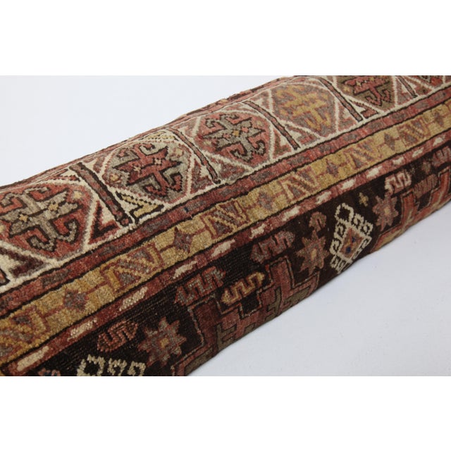 Antique Caucasian Tribal Handwoven Wool Lumbar Pillow Cuhion -16'' X 42'' For Sale - Image 10 of 13