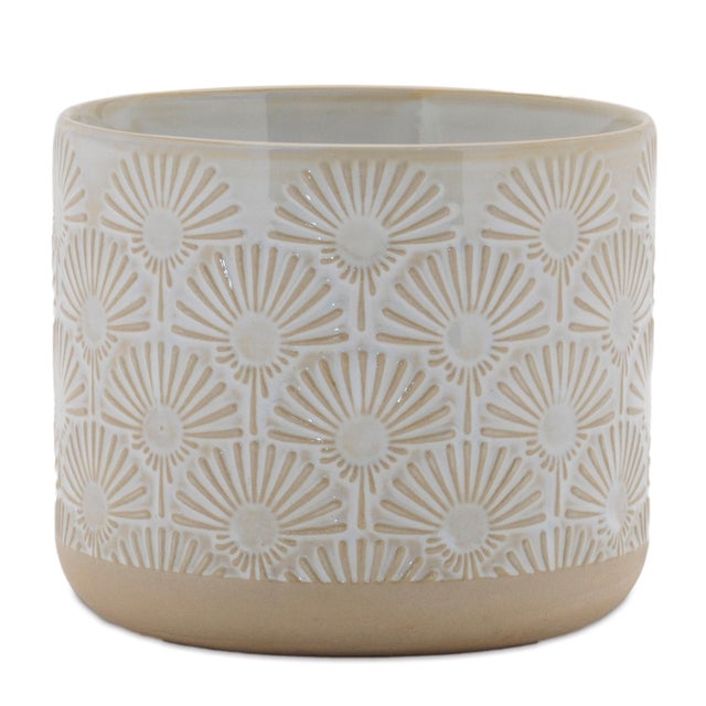Kenneth Ludwig Chicago Porcelain Geometric Patterned Planter (Set of 2) For Sale - Image 4 of 5