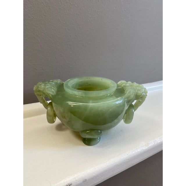 Antique Solid Jade Handcarved Footed Bowl For Sale - Image 9 of 9