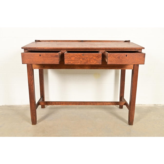 Early 20th Century Limbert Style Antique Mission Oak Arts & Crafts Slant Front Architect's Desk, Circa 1910 For Sale - Image 5 of 13
