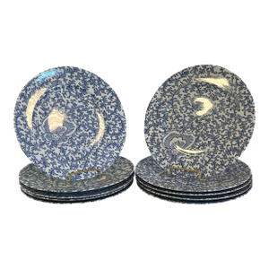 10 Manual Canovas Blue and White Pivoines De Chine Large Limoges Dinner Plates