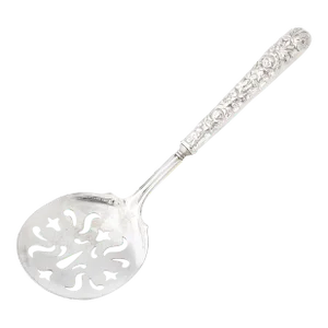 Neoclassical Sterling Silver Pierced Serving Spoon W/ Naturalist Relief Handle