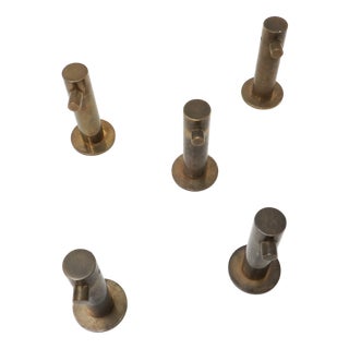 Vintage Belgian Wall Hooks in Polished Bronze by Antoine Callebaut, 1960s, Set of 5 For Sale