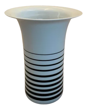 Mid-Century Op Art Bavaria Schumann Arzberg Germany White Porcelain Vase With Black Stripes