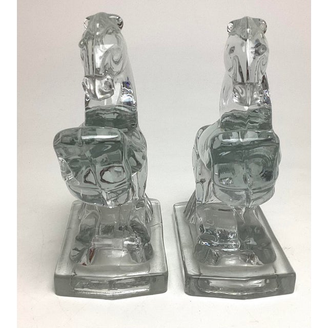 Mid-Century Modern 1950s Mid-Century Modern Glass Rearing Horse Bookends Pair by l.e. Smith For Sale - Image 3 of 6