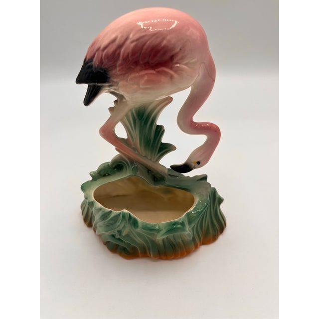 1950's California MCM Pottery flamingo tabletop planter or figurine. Imprint on bottom: L6B, signifying Lane & Co Pottery,...