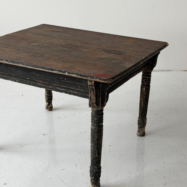 Rustic Primitive Painted Square Antique Dining Table For Sale - Image 3 of 7