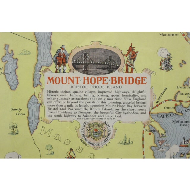 Fabulous circa 1933 color (12-fold) red framed map of Rhode Island designed by H.W. Hetherington. From Narragansett Bay to...