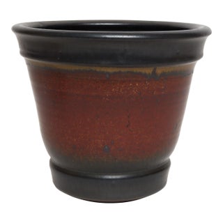 Metallic Slate and Matte Red Glaze Variegated Ceramic Planter by Deanna Nichols For Sale