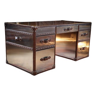 Stoneyhurst Mayfair Desk in Brushed Steel and Leather from Timothy Oulton, 2010s For Sale