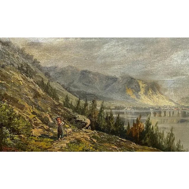 Painting, oil on canvas, Mountain Landscape, early 20th century Mountain view, painted with pastoral figures, attributable...