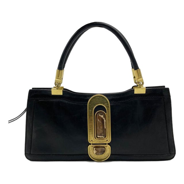 RARE Chloe Vintage Brown Leather Amber Jeweled Top Handle Bag c2000s For Sale