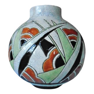 Vintage 1920’s Boche Freres La Louvier Art Deco Ceramic Vase, Belgium For Sale