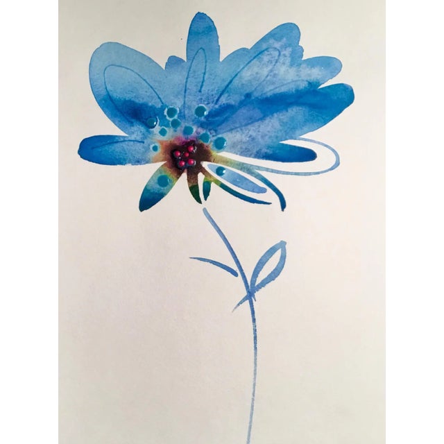 Contemporary Original "Blue Brush" Watercolor Painting For Sale - Image 3 of 3