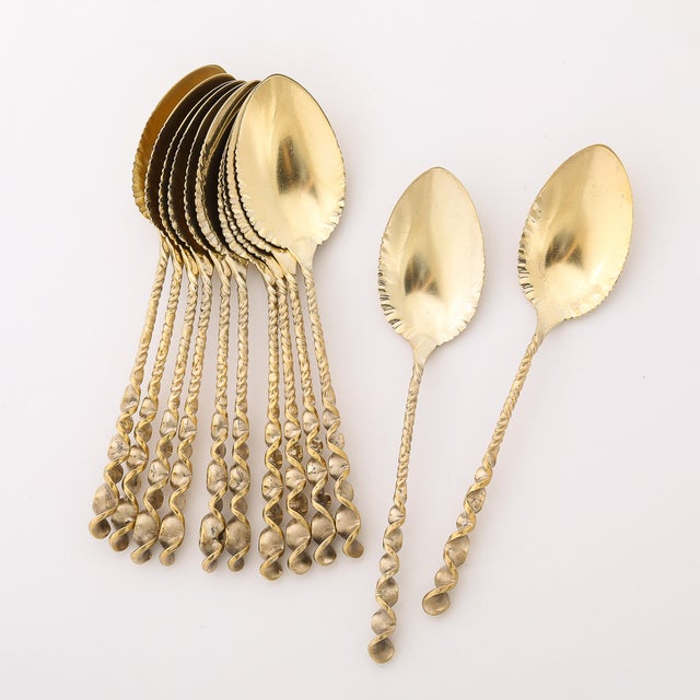 Arts & Crafts Set of 12 Arts & Crafts Sterling Silver Desert Spoons by Whiting Manufacturing For Sale - Image 3 of 18