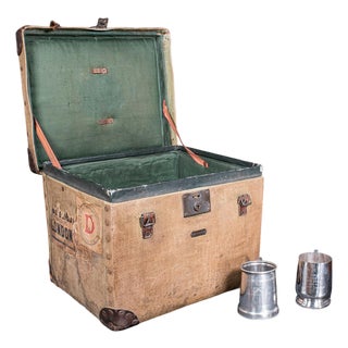 Antique Travel Trunk, English Canvas Case, Military Sporting Interest, Edwardian For Sale
