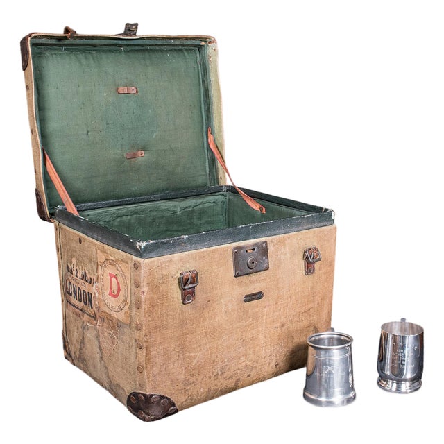 Antique Travel Trunk, English Canvas Case, Military Sporting Interest, Edwardian For Sale
