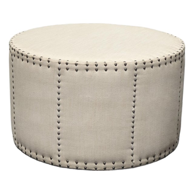 French Country Off White Large Ottoman Bench W Decorative Nails ~ Coffee Table For Sale