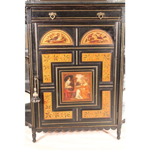 Wood Aesthetic Movement Black Lacquer and Painted Cabinet For Sale - Image 7 of 15