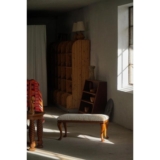 Danish Rococo Style Bench with Cabriole Legs and Lambswool Seat, 1920s For Sale - Image 9 of 18