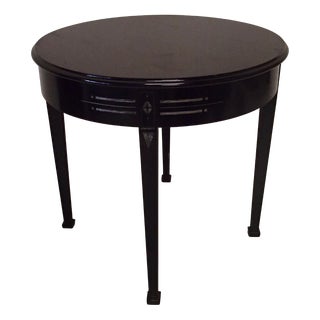 Large Black Round Salon or Side Table with Lacquered Legs and Silver Trim, 1920s For Sale