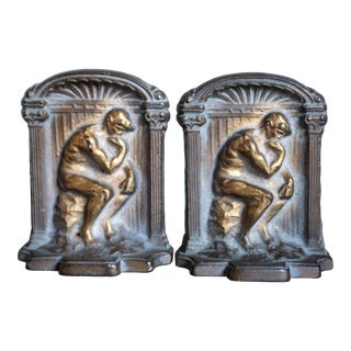 Pair of Vintage Mid Century Rodin Thinker Figural Bookend Set For Sale