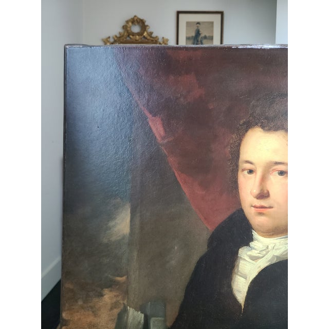 Black Antique Early 19th Century Oil Painting Portrait of a Handsome Sea Captain For Sale - Image 8 of 18