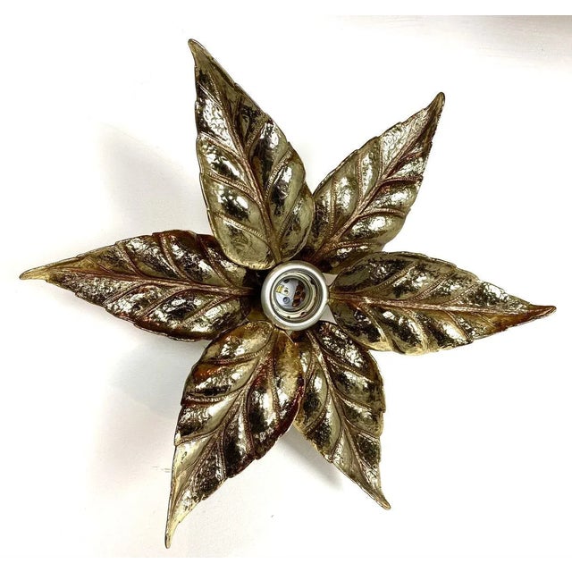 Belgian Brass Flower Wall Light by Willy Daro for Massive, 1970s For Sale - Image 17 of 17