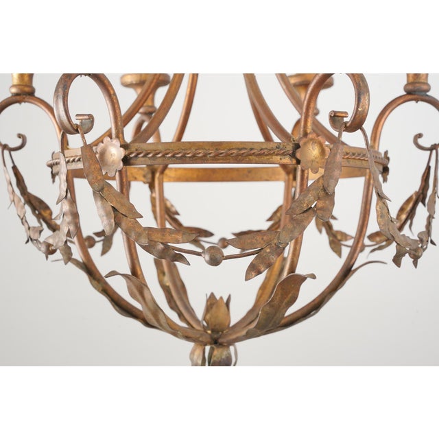 Mid 20th Century Restored Vintage Italian Gilt Tole Foliate Chandelier For Sale - Image 5 of 10