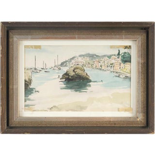 Evelyne Luez, The Bay of Villefranche, Watercolor on Paper For Sale