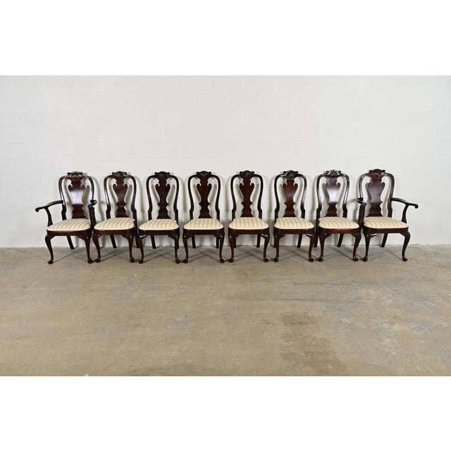 Queen Anne Stickley Queen Anne Carved Solid Mahogany Dining Chairs, Set of Eight For Sale - Image 3 of 13