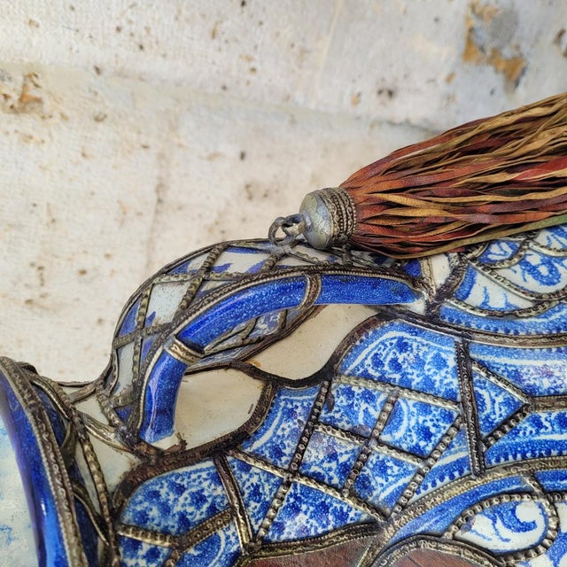 19th Century Filigree Vase in Ceramic, Leather, Enamel and Metal by Safi, Morocco For Sale - Image 5 of 18