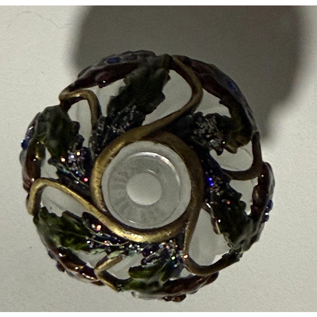 2006 Fitz and Floyd Guild Jeweled Peacock Perfume Bottle Frosted Glass For Sale - Image 9 of 12