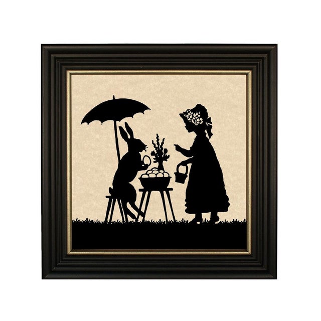 "Easter Bunny and Little Girl" Contemporary Paper Cut Silhouette, Framed For Sale - Image 4 of 4