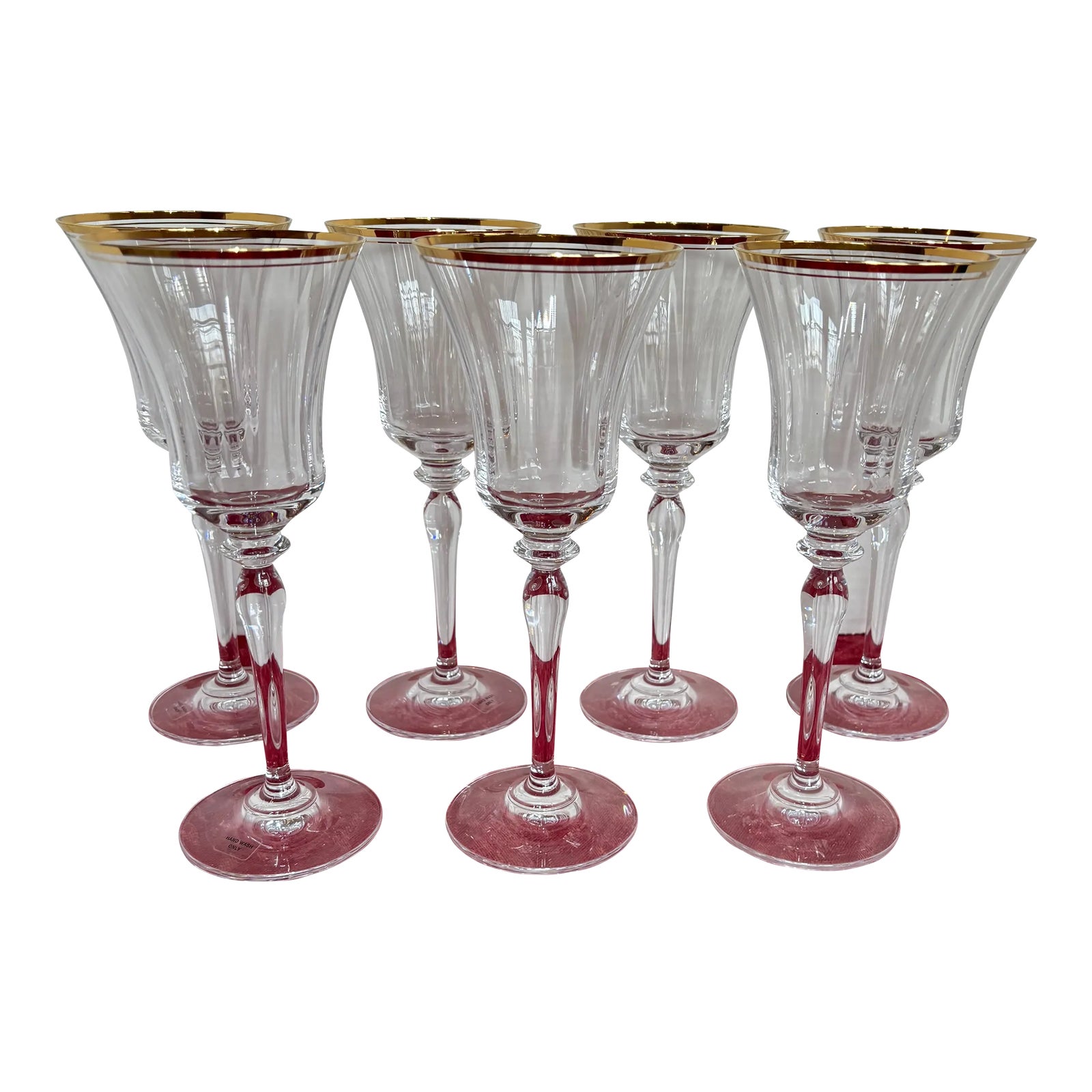21st Century Mikasa Jamestown Gold Rim Lead Crystal Wine/Water Glasses- Set  of 7 | Chairish
