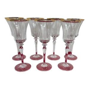 21st Century Mikasa Jamestown Gold Rim Lead Crystal Wine/Water Glasses- Set of 7