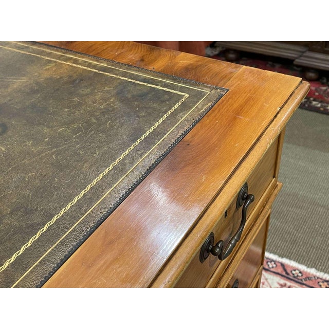 English Flat Desk with Drawers in Yew, 1950s For Sale - Image 11 of 18