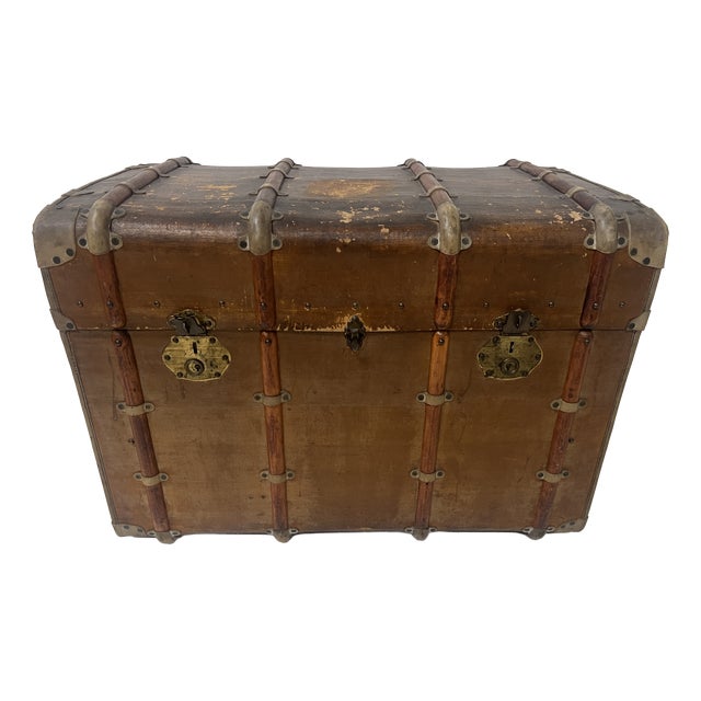 Antique Travel Trunk with Compartmentalized Interior For Sale