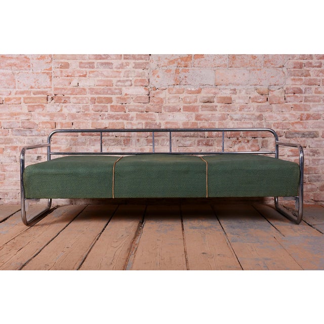 Bauhaus Sofa in Chrome, Steel, and Fabric, Czech, 1930s For Sale - Image 9 of 12