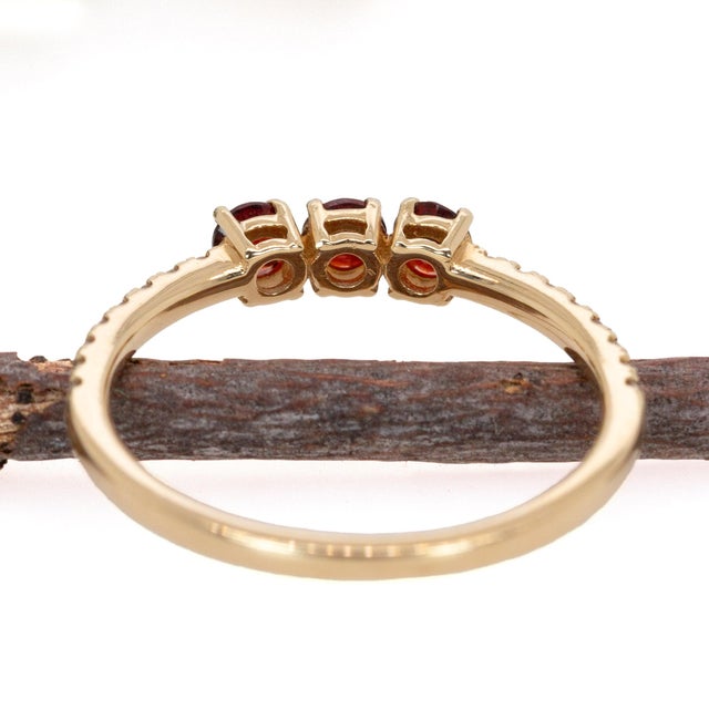 Metal Rhodolite Garnet Band With Natural Diamonds Accents: Solid 14k Gold, Round 3mm, Size 6.75 For Sale - Image 7 of 8