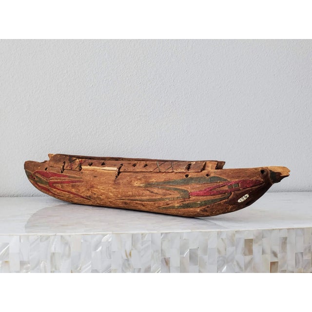Scarce Native American Carved Painted Antique Dugout Canoe Model For Sale - Image 12 of 12