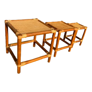 Mid-20th Century Rattan and Bamboo Nesting Tables - Set of 3