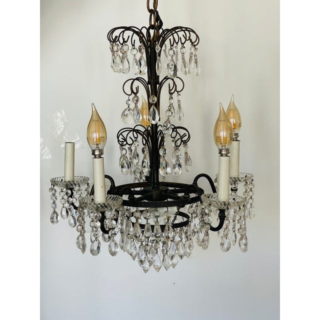 Antique French Cut Crystal Brass Multitier 5 Arms 6 Lights Chandelier For Sale - Image 4 of 4
