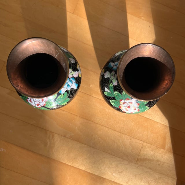 Asian Asian Cloisonne Vases - Pair For Sale - Image 3 of 10