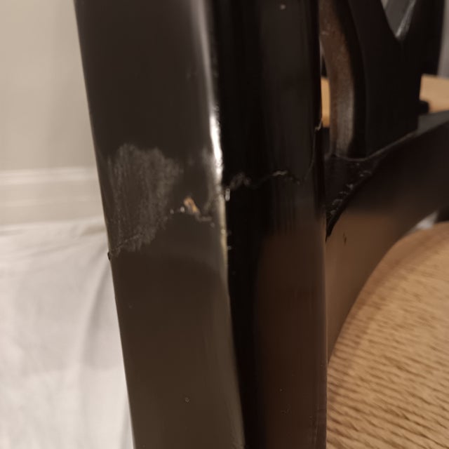 Vintage French, Country Black Dining Chairs With Rush Seat - Set of 6 For Sale - Image 17 of 18