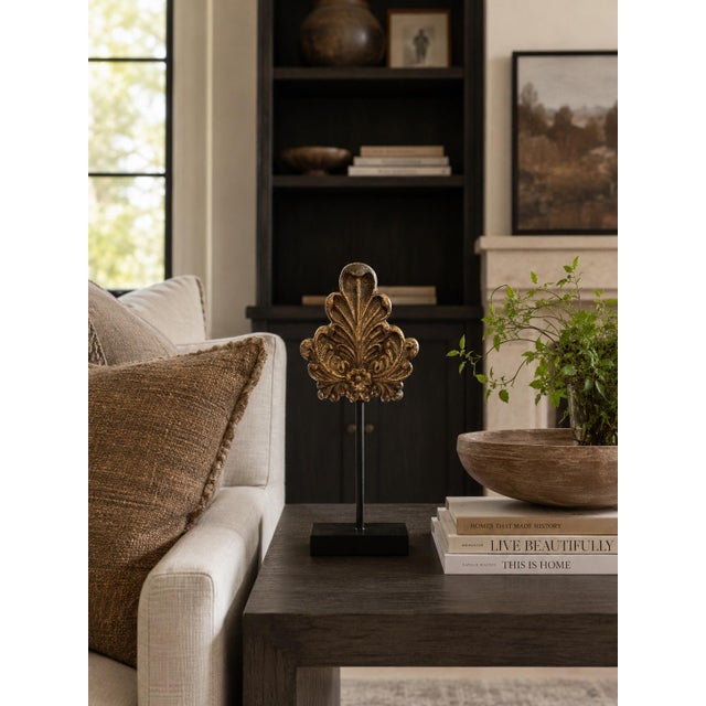 Metal Gilded Architectural Fragment Sculpture on Stand | Classical Acanthus Leaf Decor For Sale - Image 7 of 7