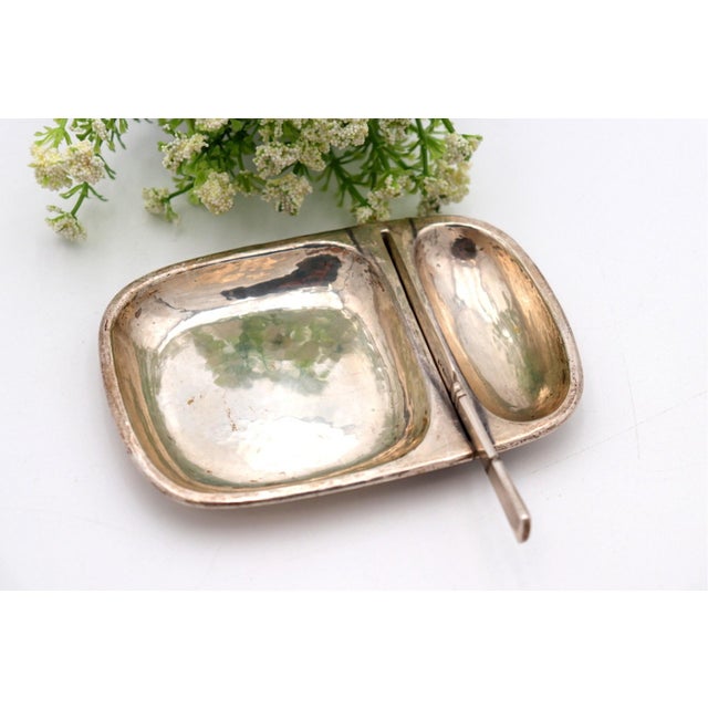 Hammered Silver Butter Dish with Compartments and Knife, Set of 2 For Sale - Image 5 of 6