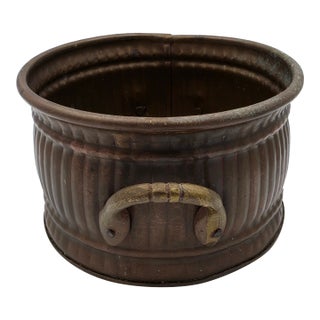Vintage Fluted Copper & Brass Cachepot Planter Bowl With Cast Handles For Sale