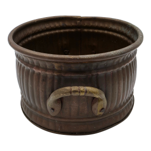 Vintage Fluted Copper & Brass Cachepot Planter Bowl With Cast Handles
