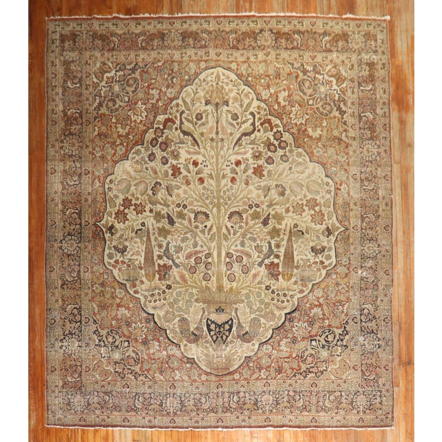Antique Zabihi Collection Persian Tabriz Worn Rooster Motif Rug - 10'2" x 13'7" For Sale - Image 4 of 10